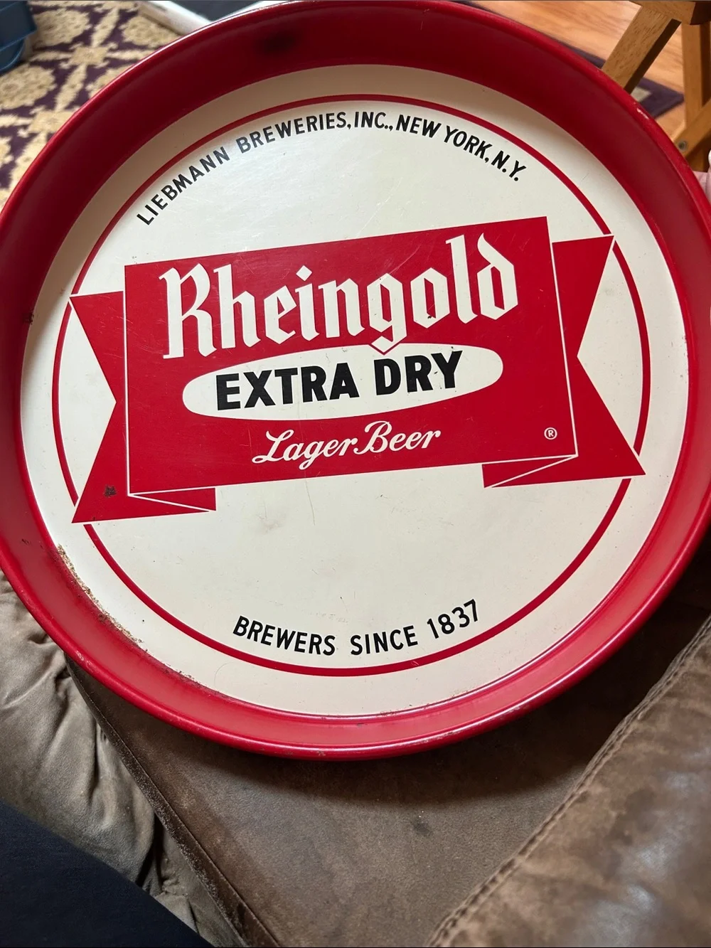 Extra Dry Lager Beer Metal Serving Tray - Red and White